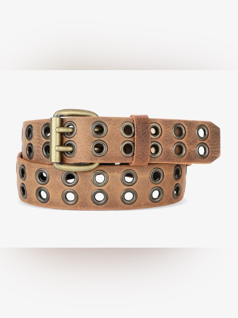 Brave Beltworks Bacca II Double Row Grommet Brown/Tan Leather Belt Boho Festival